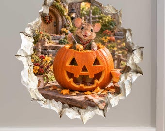 Halloween Pumpkin Carving Mouse Hole Decal - 3D Effect, Surface Safe & Removable - Made in USA by Wallington Mice