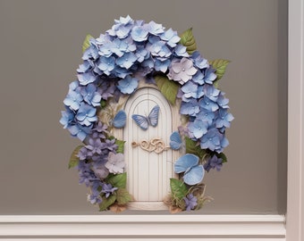 Hydrangea Flower Garden House - Fairy Door 3D Wall Sticker