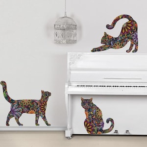 Cat Decals - Set of 3 Cat Wall Stickers - Peel and Stick Decals