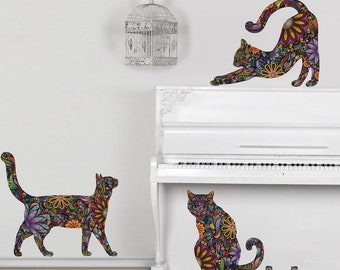 Cat Decals - Set of 3 Cat Wall Stickers - Peel and Stick Decals