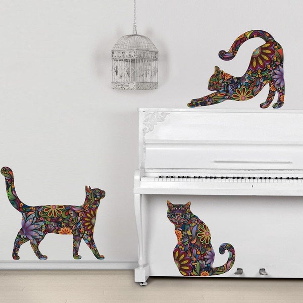 Cat Decals - Set of 3 Cat Wall Stickers - Peel and Stick Decals