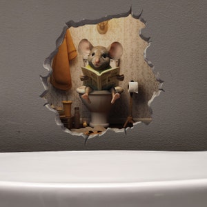 Mouse Sitting on Toilet in Mouse Hole Decal Mouse Hole 3D image 5