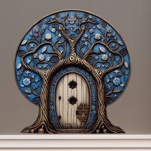 Blue Winter Tree Fairy Door - Fairy Door 3D Wall Sticker