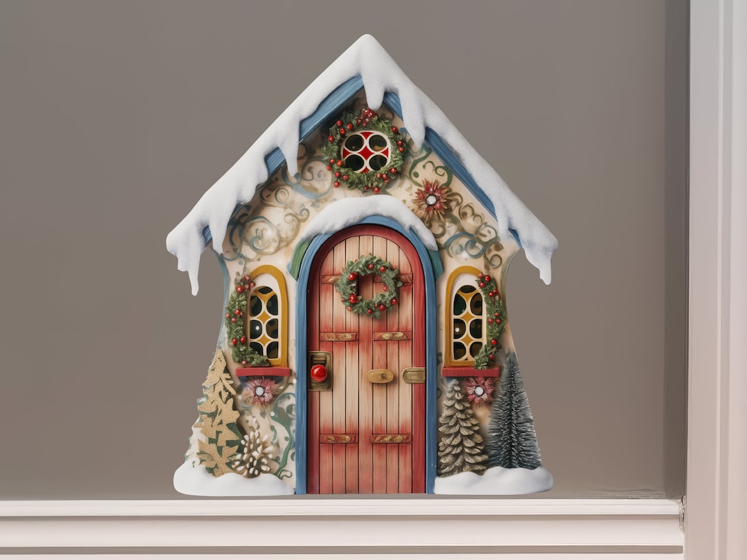 Christmas Village Wall Sticker Mistletoe Snowy Door With Trees Etsy