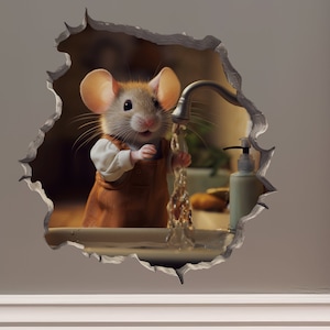 Handwäsche Maus im Mausloch Aufkleber - Mausloch 3D Wandaufkleber
