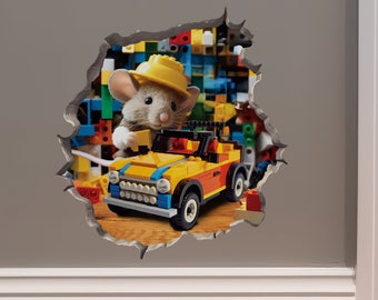 Building Block Mouse in Mouse Hole Decal - Mouse Hole 3D Wall Sticker