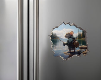 Fisherman Mouse in Mouse Hole Decal Mouse Hole 3D Wall