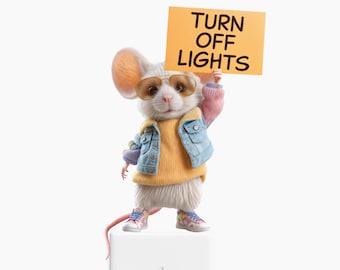 Reminder Mouse "Turn Off Lights" Sticker – 4.4W x 5.4H Inches by Wallington Mice