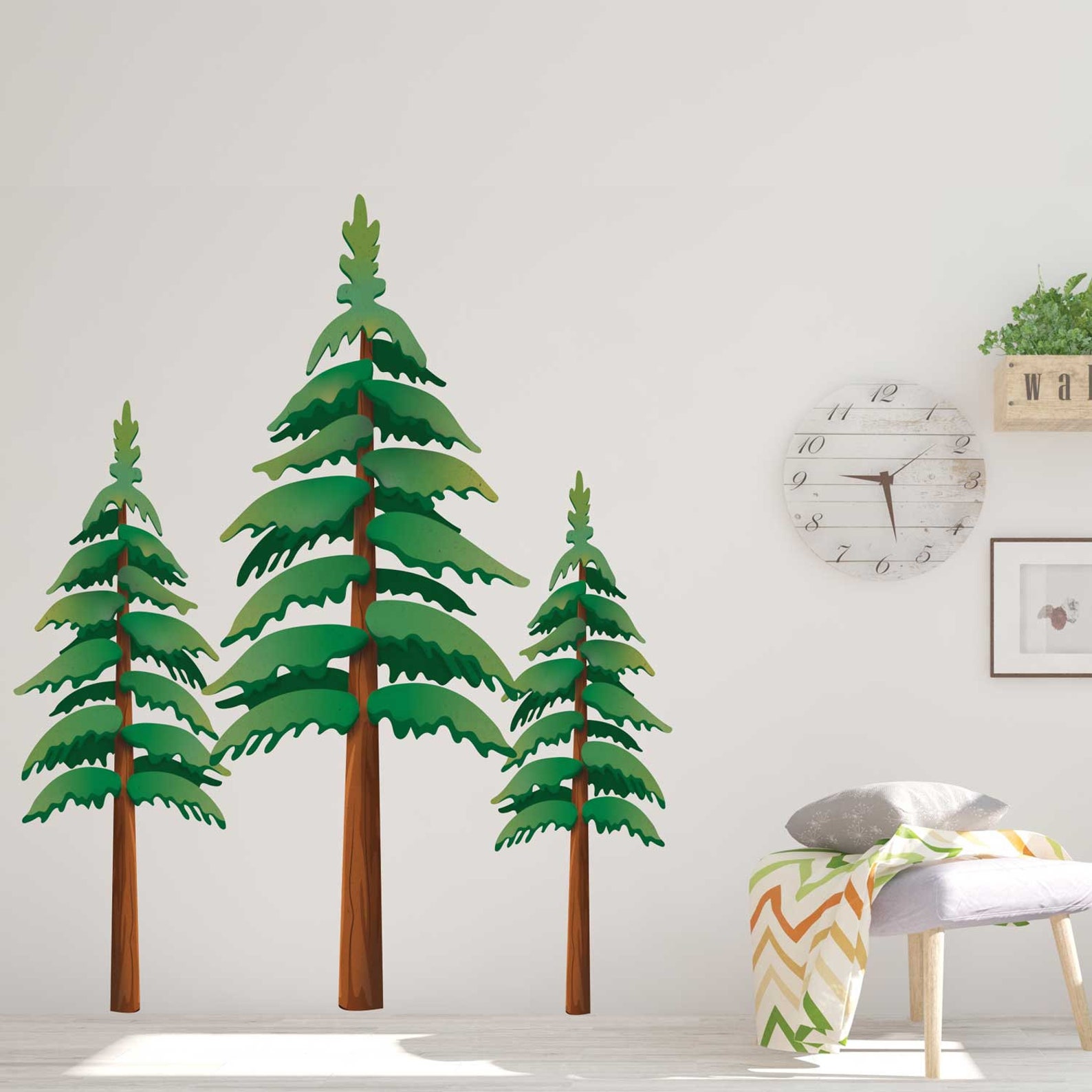 Pine Tree Wall Decals Set of 3 Etsy