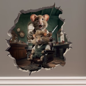 Barber Mouse in Mouse Hole Decal - Mouse Hole 3D Wall Sticker