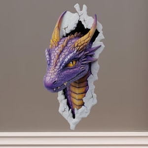 Purple Dragon Decal - Wall Hole Sticker with 3D Effect