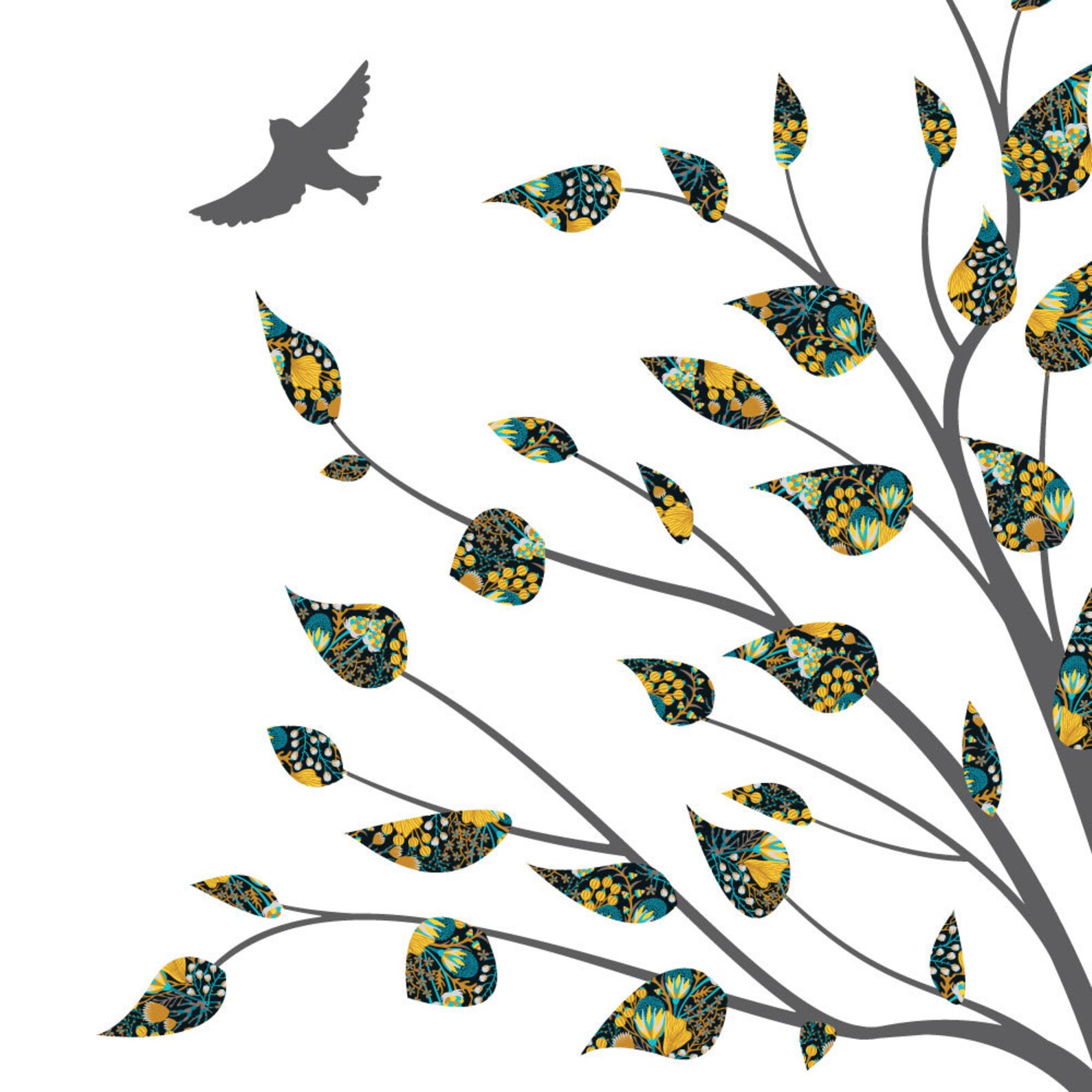 Tree Wall Decal Floral Harvest Pattern Etsy