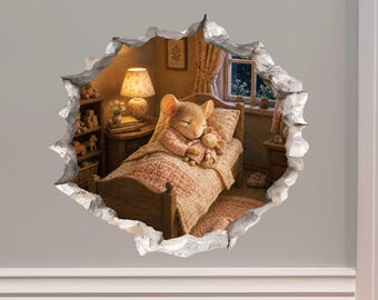 Sleeping Girl Mouse Hole Decal by Wallington Mice