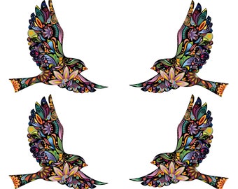 Flying Birds Wall Decals Stickers for Walls and Windows - Set of 4 (SKU187-17)