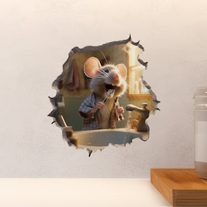 Mouse Brushing its Teeth Mouse in Mouse Hole Decal Mouse Hole 3D Wall Sticker image 6