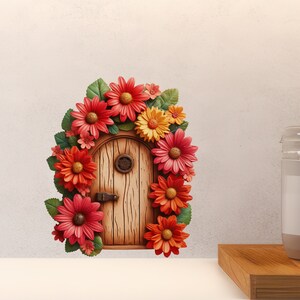 Red Gerbera Daisy Flower Garden House - Fairy Door 3D Wall Sticker - Etsy
