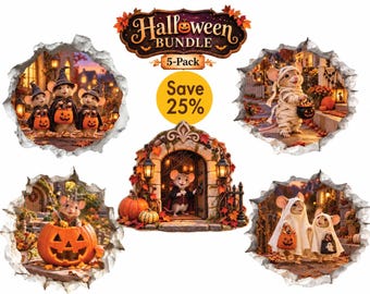 Halloween Friends Mouse Hole Decal 5-Pack Bundle - 3D-Effect Illusion - Surface Safe & Removable - Made in USA