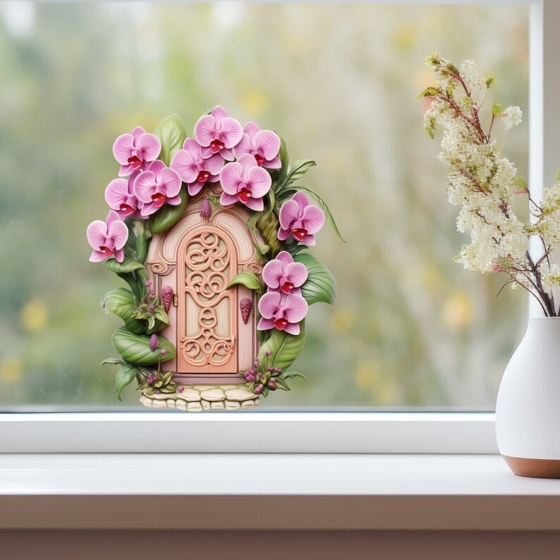 Orchid Garden Fairy Door Decal - Etsy
