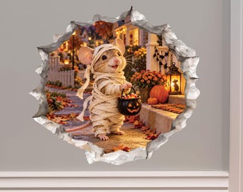 Halloween Mummy Mouse Hole Decal - 3D Effect, Surface Safe & Removable - Made in USA by Wallington Mice