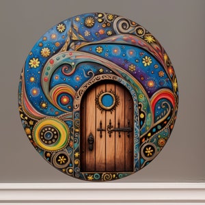 Night Time Starry Sky Fairy Door With Flowers - Fairy Door 3D Wall Sticker