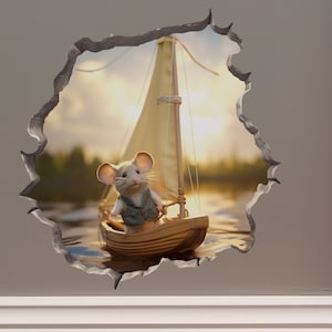 Sailboat Mouse in Mouse Hole Decal - Mouse Hole 3D Wall Sticker