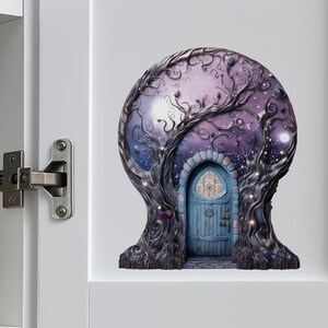 Starry Nebula Sky with Tree House Moon Decor Fairy Door 3D Wall Sticker image 6