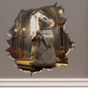 Church Priest Mouse in Mouse Hole Decal - Mouse Hole 3D Wall Sticker