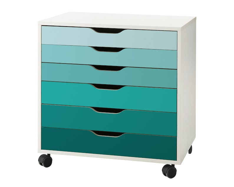 Turquoise Ombre Pattern Decal Set for IKEA Alex Drawer Unit Furniture NOT Included for 6-drawer unit
