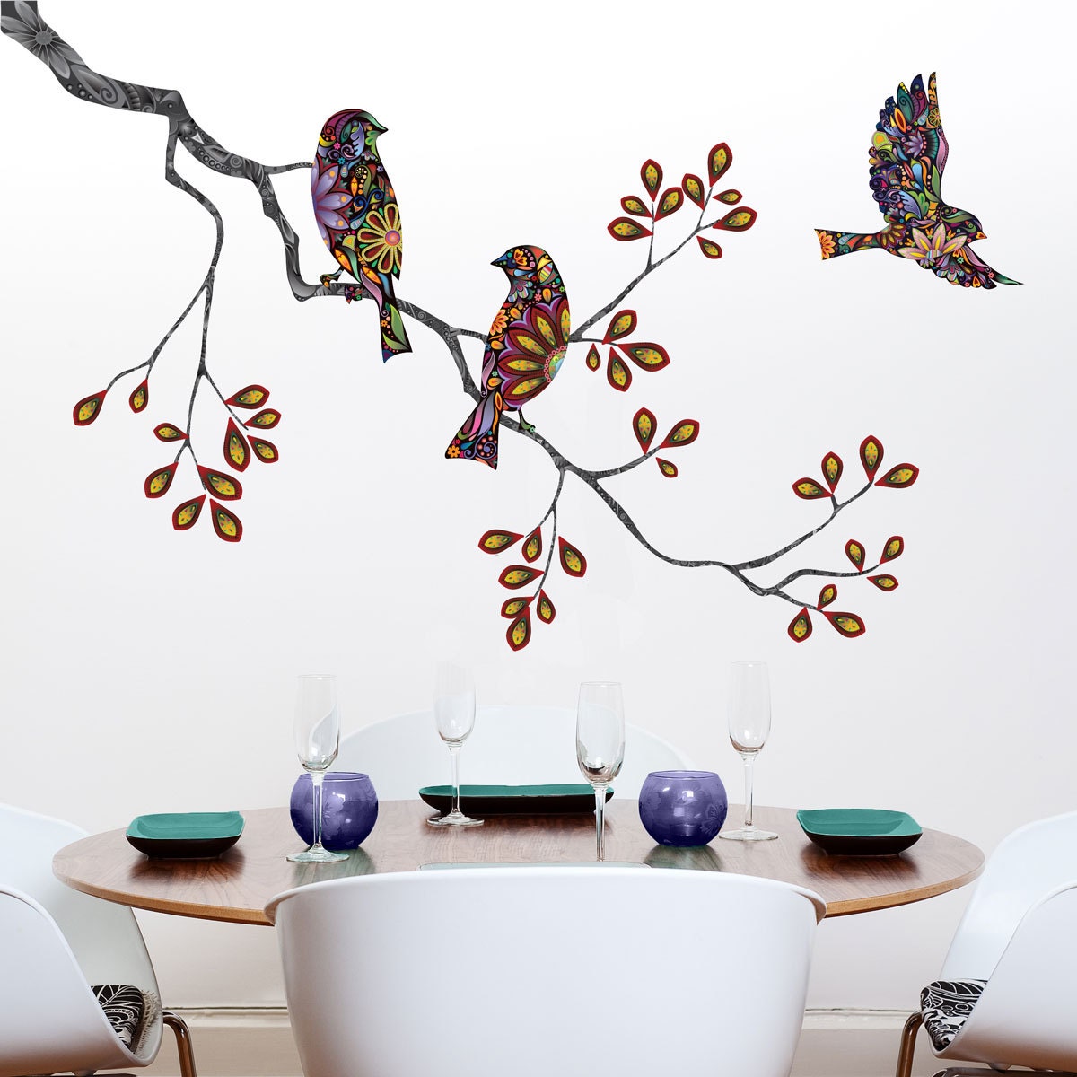 Grand Paroi latérale arbre branche oiseaux Art Autocollant Mural Vinyle 