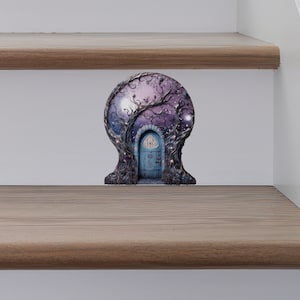 Starry Nebula Sky with Tree House Moon Decor Fairy Door 3D Wall Sticker image 3