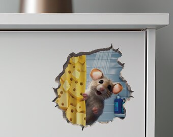 Mouse Hole 3D Wall Stickers - Funny Animal Decals For Bathroom, Shower, Living Room Decor