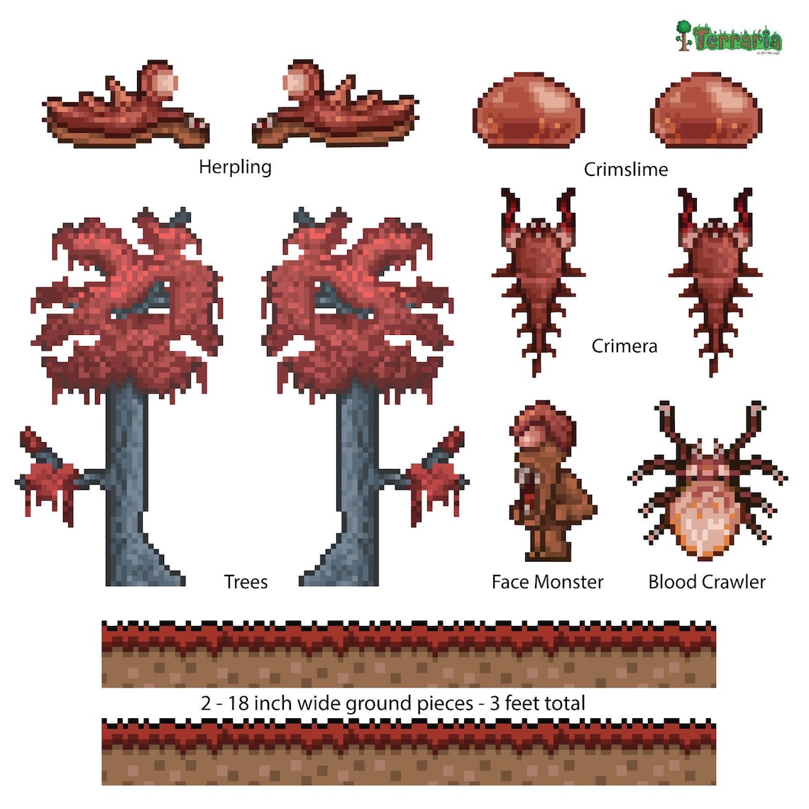Terraria Crimson Biome Addon Wall Decal Set Gaming Etsy UK