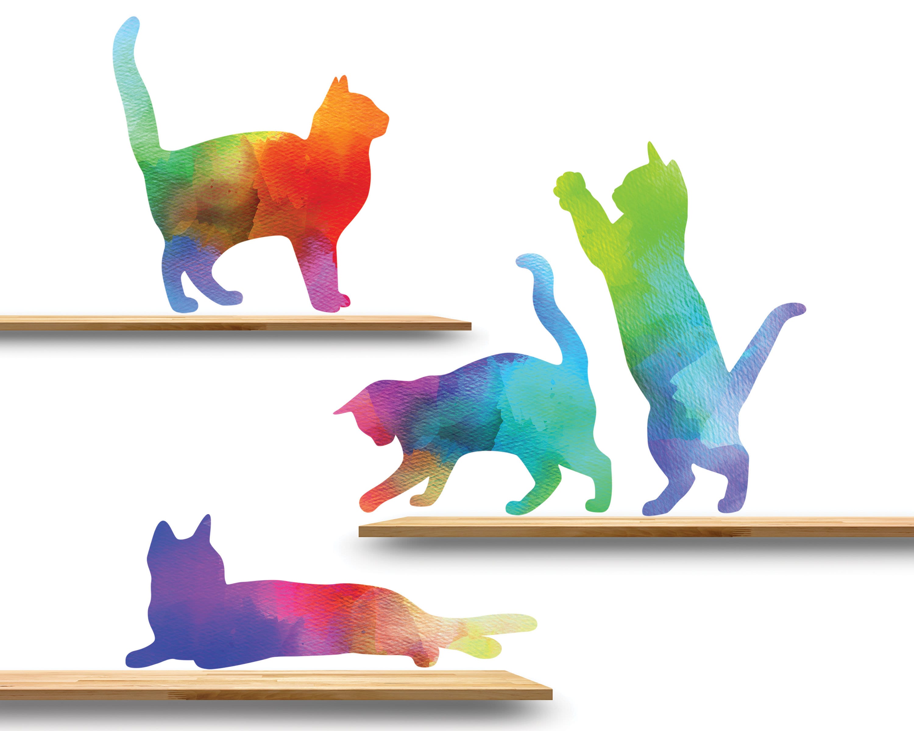 Katze Aufkleber 4er Set in Aquarell Regenbogen Muster