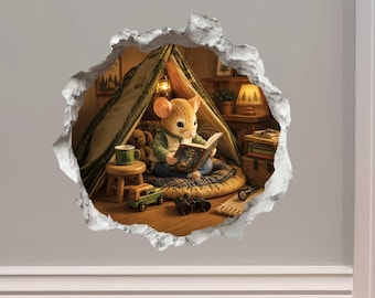 Reading Boy Mouse Hole Decal by Wallington Mice