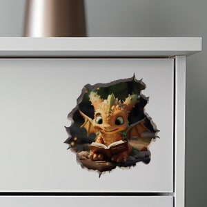 Dragon Reading in Wall Hole Decal Mouse Hole 3D Wall Sticker image 7