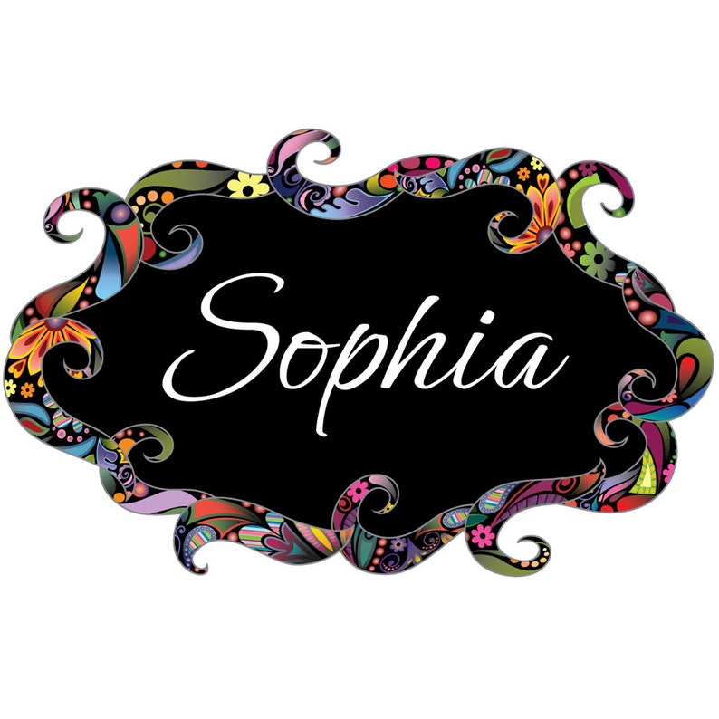 Floral Name Sign Wall Decal Colorful Flower Pattern Sticker Etsy
