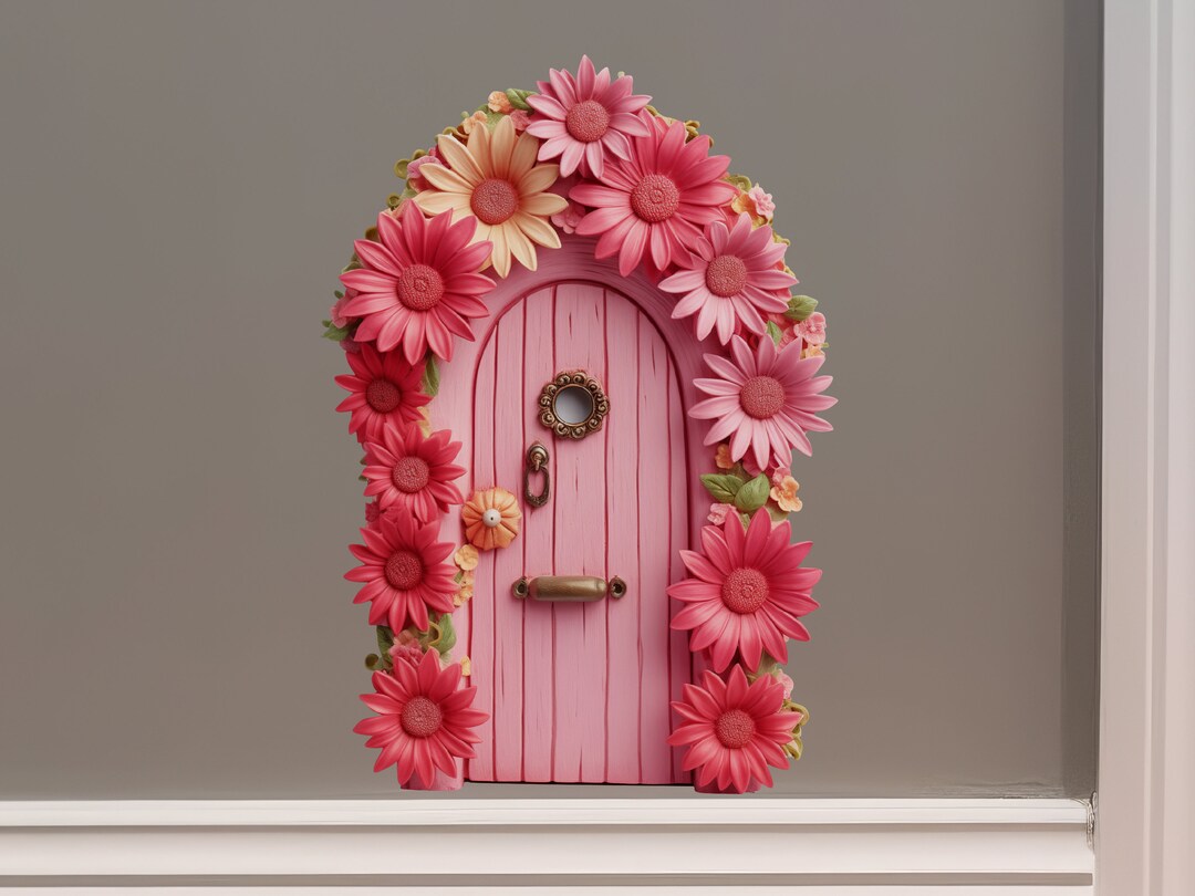 Pink Gerbera Daisy Flower Garden House - Fairy Door 3D Wall Sticker - Etsy
