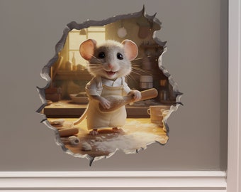 Home Baker Mouse in Mouse Hole Decal - Mouse Hole 3D Wall Sticker