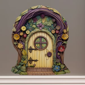 Purple Tree and Flowers Fairy Door - Fairy Door 3D Wall Sticker