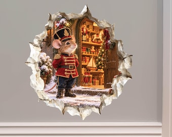 Christmas Toy Soldier Mouse Hole Decal - 3D Effect, Surface Safe & Removable - Made in USA by Wallington Mice
