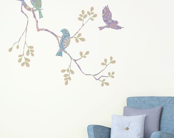 Pastel Birds on Tree Branch Wall Decal Set