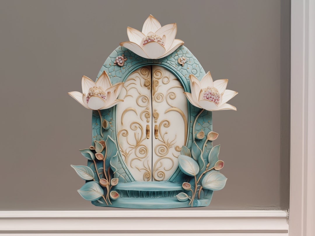 Fairy Door 3D Wall Sticker – Lotus Garden Design, Peel & Stick Decor, For Walls, Glass, DIY Room Makeover, USA Made