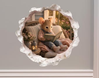 Reading Girl Mouse Hole Decal by Wallington Mice