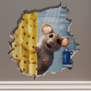 Shower Mouse in Mouse Hole Decal - Mouse Hole 3D Wall Sticker