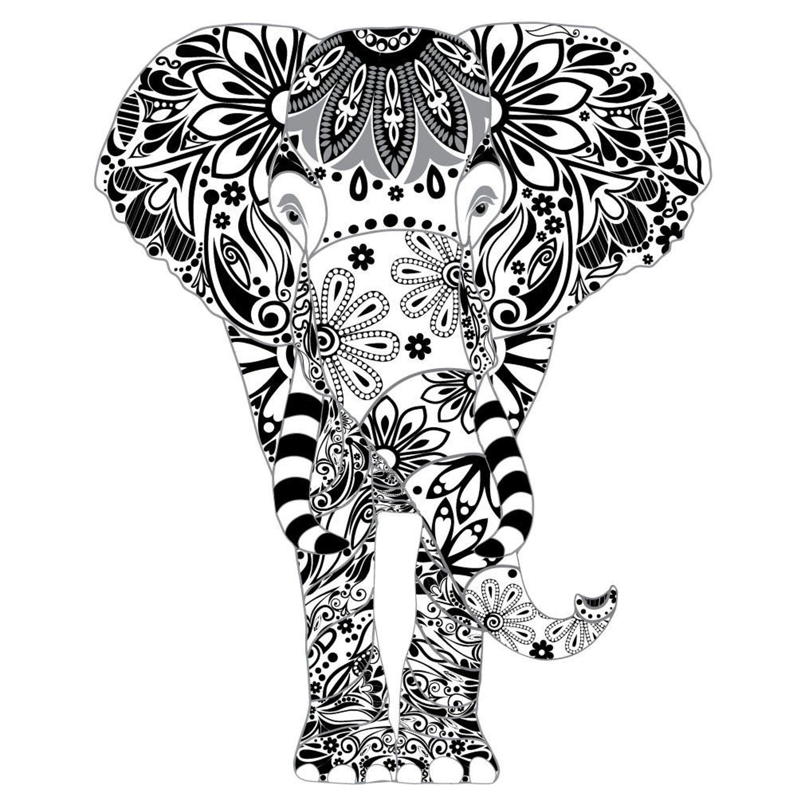 Elephant Wall Decal Black White and Greay Floral Pattern Etsy