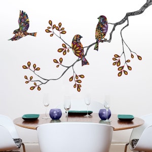 Tree Branch Decal and Bird Wall Decals in Colorful Mosaic Pattern - Etsy