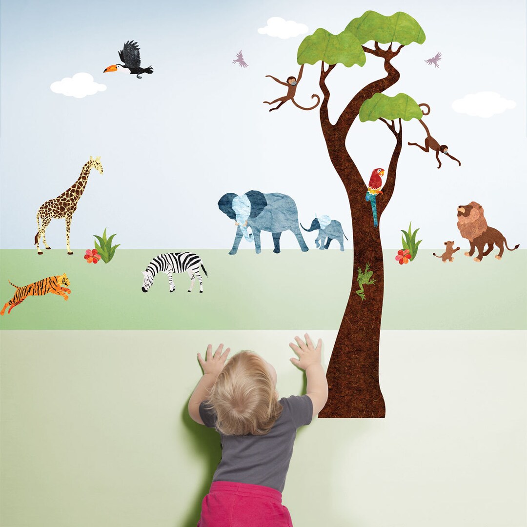 Jungle Safari Wall Decals – Peel & Stick Tree Sticker and Jungle Animal ...