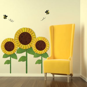 Giant Sunflower and Bees Wall Stickers for Baby Nursery (stk1102)