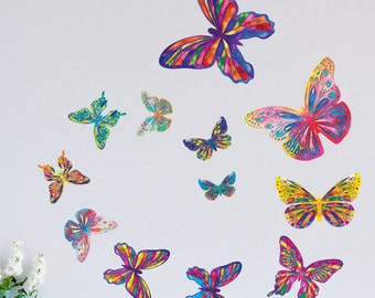 Watercolor Butterfly Wall Decals - Easy Peel & Stick Colorful Butterflies for Walls, Windows and Furniture (1293)