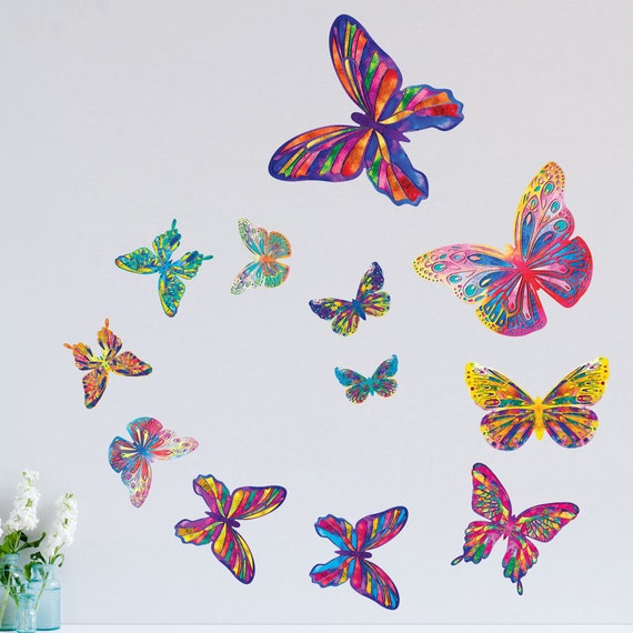 Watercolor Butterfly Wall Decals Easy Peel Stick Colorful